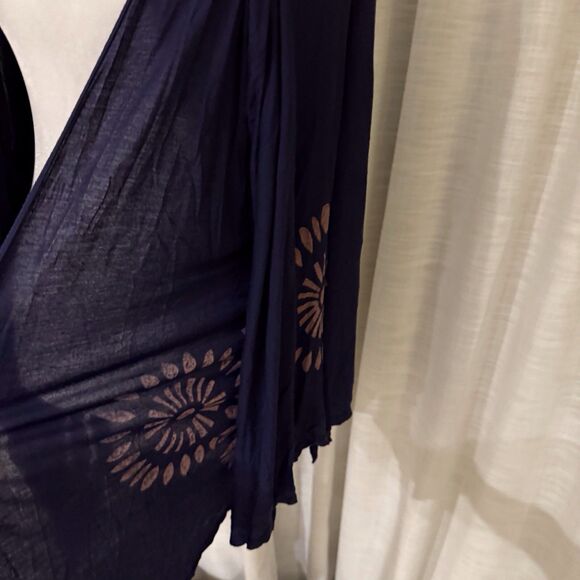 T Party Womens L Navy Pink Tie Dye Cardigan Top Boho Chic Hippie Flowy - Picture 3 of 8